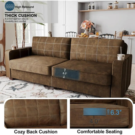 FurnitureZ l  80 Inch Brown Faux Leather Sofa Couch