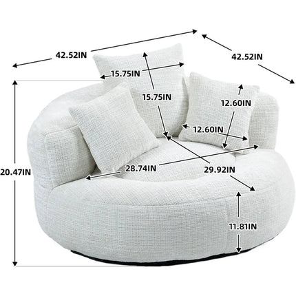 FurnitureZ l  43" W Comfort Round Bean Bag Sofa with 3 Pillows for Living Room, Bedroom