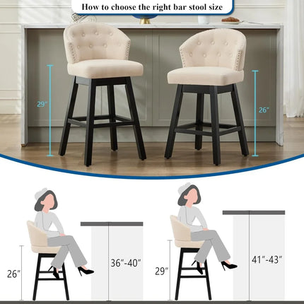 FurnitureZ l  29" Upholstered 360° Swivel Barstools Linen Fabric for Dining Room