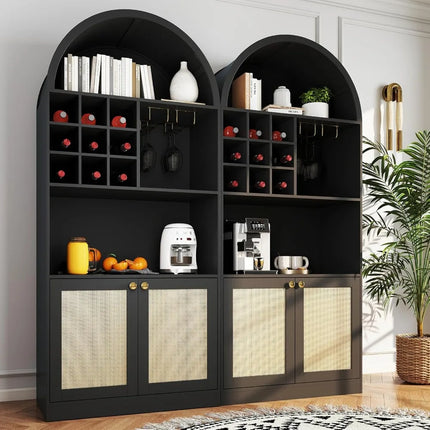 FurnitureZ l  71" Arched Bar Cabinet with Wine Rack & Glass Holder for Dining Room