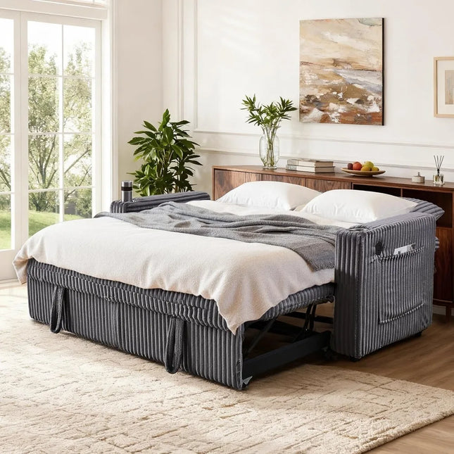 FurnitureZ l  65" Sleeper Sofa Bed, Convertible Pull Out Couch with Small Table for Bedroom