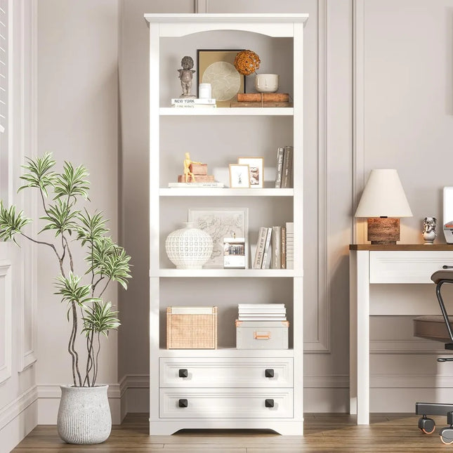 FurnitureZ l  White Bookcase for Living Room, Bedroom, Home Office