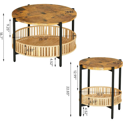 FurnitureZ l  Boho Chic 3-Piece Coffee Table Set for Living Room