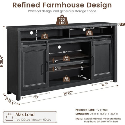 FurnitureZ l  Large Black Farmhouse Style TV Stand for Living Room, Bedroom