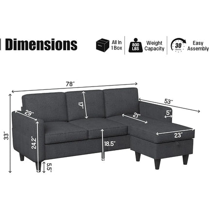 FurnitureZ l  Modern Linen Fabric Upholstered L-Shaped Sofa Couch for Living Room