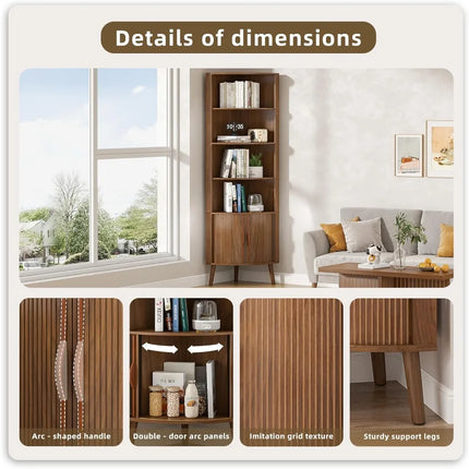 FurnitureZ l 66.73" Tall Modern Corner Bookshelf for Living Room, Dining Room, Home Office