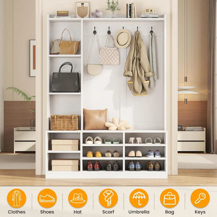 FurnitureZ l  Multifunctional White Storage Bench for Entryway