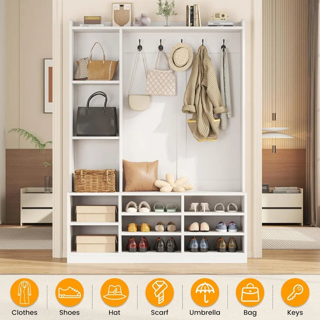 FurnitureZ l  Multifunctional White Storage Bench for Entryway