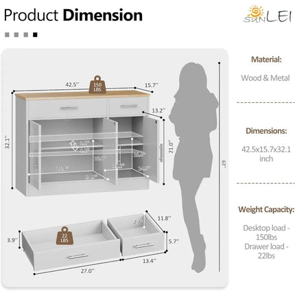 FurnitureZ l  Farmhouse-Style Sideboard for Dining Room, Kitchen
