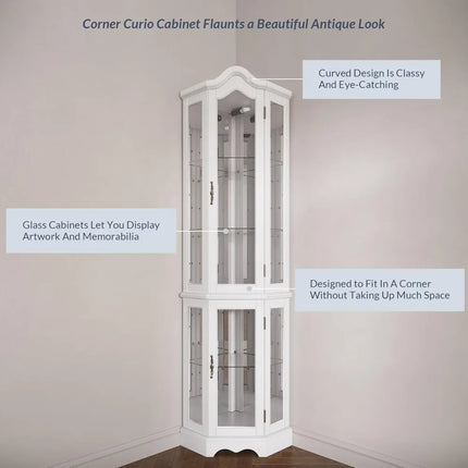 FurnitureZ l  Illuminated 3-Sided Glass Display Cabinet for Living Room, Dining Room
