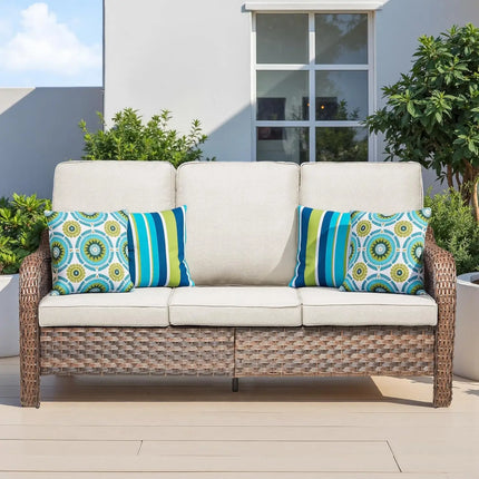 FurnitureZ l  Outdoor Patio Couch Wicker Sofa with Rattan Side Table