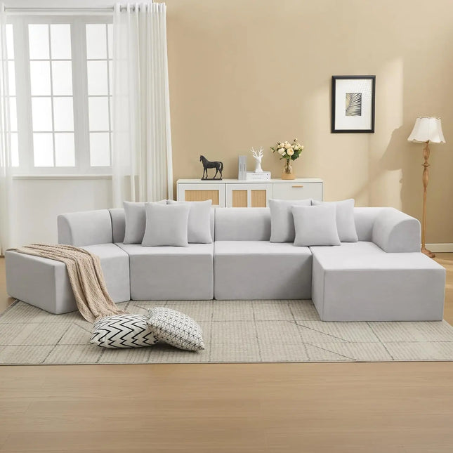 FurnitureZ l  140" Oversized Cloud Velvet Curved Sectional Couch Sofa for Living Room