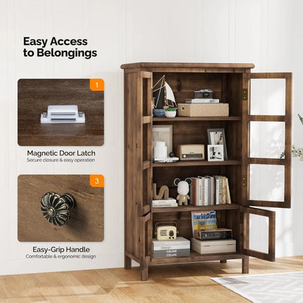 FurnitureZ l  Rustic Glass Door Storage Cabinet for Living Room, Dining Room
