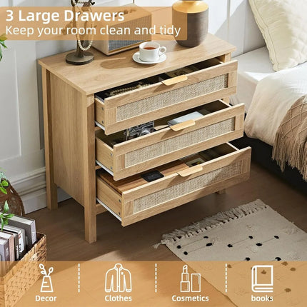 FurnitureZ l  Large Boho Style Rattan Nightstand Table Set for Living Room, Bedroom