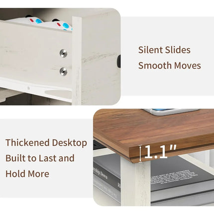 FurnitureZ l  Farmhouse End Table with Charging Station for Bedroom