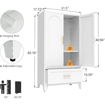 FurnitureZ l  60" Metal Freestanding Arched Door Wardrobe Closet for Bedroom