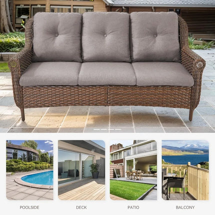 FurnitureZ l  Brown 3-Seat Wicker Rattan Sofa for Outdoor