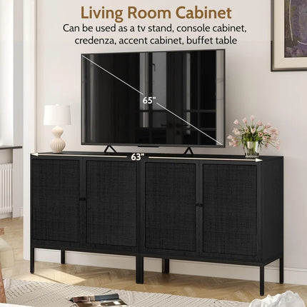 FurnitureZ l  Pair of Black Rattan Farmhouse Sideboard for Living Room, Dining Room