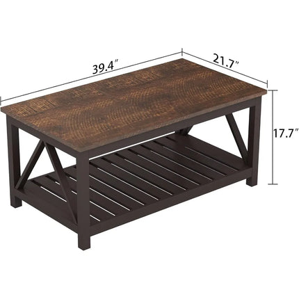 FurnitureZ l  Vintage Rustic Espresso Coffee Table for Living Room
