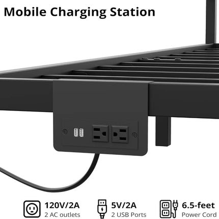 FurnitureZ l Twin Corner Bed Frame with LED Lights and Charging Station for Bedroom