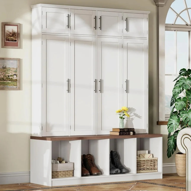 FurnitureZ l  Multi-Functional White Entryway Bench with Shoe Storage