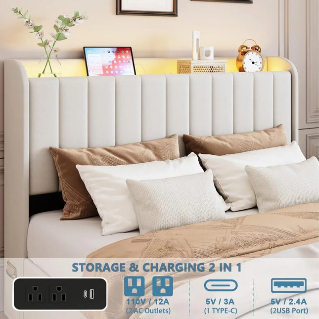 FurnitureZ l  Queen Size Upholstered Bed Frame for Bedroom