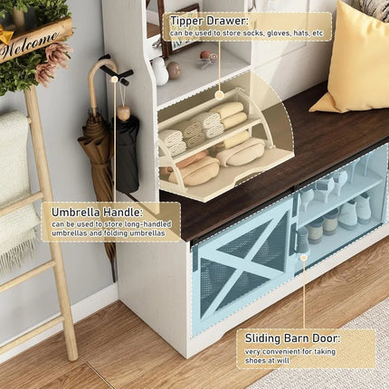 FurnitureZ l  75" Tall LED-Illuminated Farmhouse Style Hall Tree for Entryway