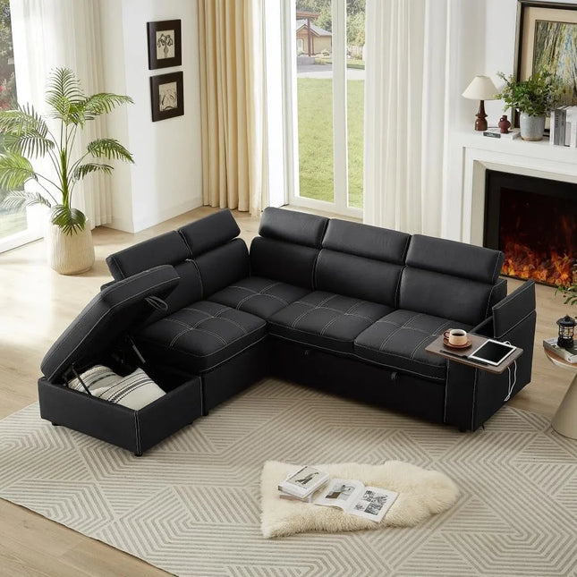 FurnitureZ l  90" Ultra-fine Fiber Segmented Sleeper Sofa with Pull-Out Bed for Living Room