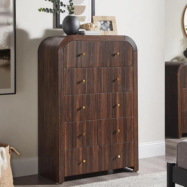 FurnitureZ l  Modern 48" Tall Fluted Dresser for Bedroom, Dressing Room