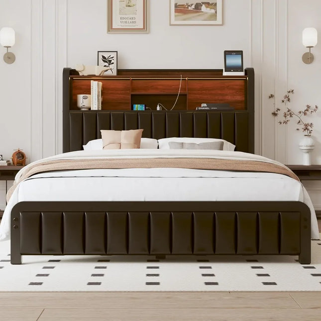 FurnitureZ l  Queen-Sized Upholstered Bed Frame for Bedroom