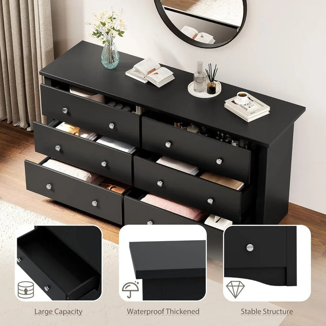 FurnitureZ l  Elegant 6-Drawer Storage Chest for Bedroom, Dressing Room