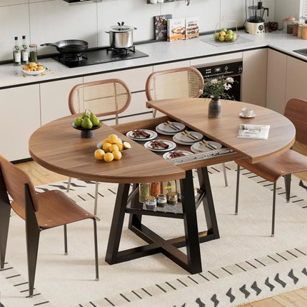 FurnitureZ l 43.3"-59" Extendable Round Dining Table for 4-8 for Dining Room