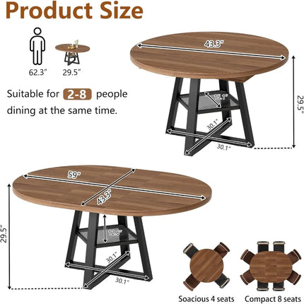 FurnitureZ l 43.3"-59" Extendable Round Dining Table for 4-8 for Dining Room