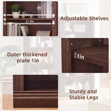 FurnitureZ l  70" Walnut Tall Bookshelf for Living Room, Bedroom, Home Office