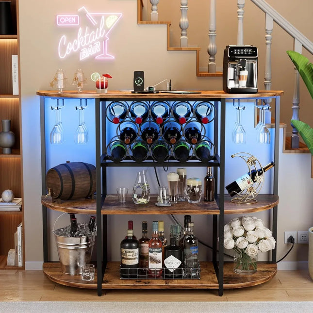 FurnitureZ l   Wine Bar Cabinet with LED Lights for Dining Room