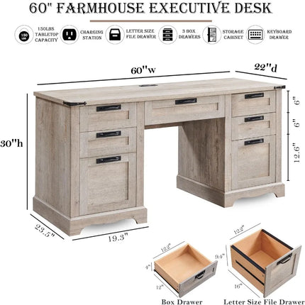 FurnitureZ l  60" Farmhouse Executive Desk for Home Office