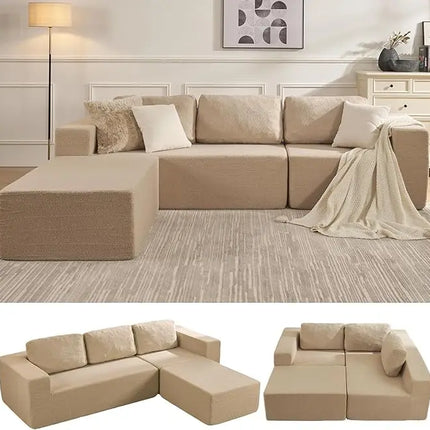 FurnitureZ l  106" L-Shape Modern Teddy Sofa for Living Room