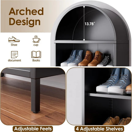 FurnitureZ l  73" Tall Metal Arched Bookcase for Living Room, Bedroom, Home Office