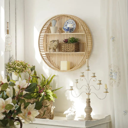 FurnitureZ l  Round Boho 3-Tier Rattan Wall Shelf for Bathroom
