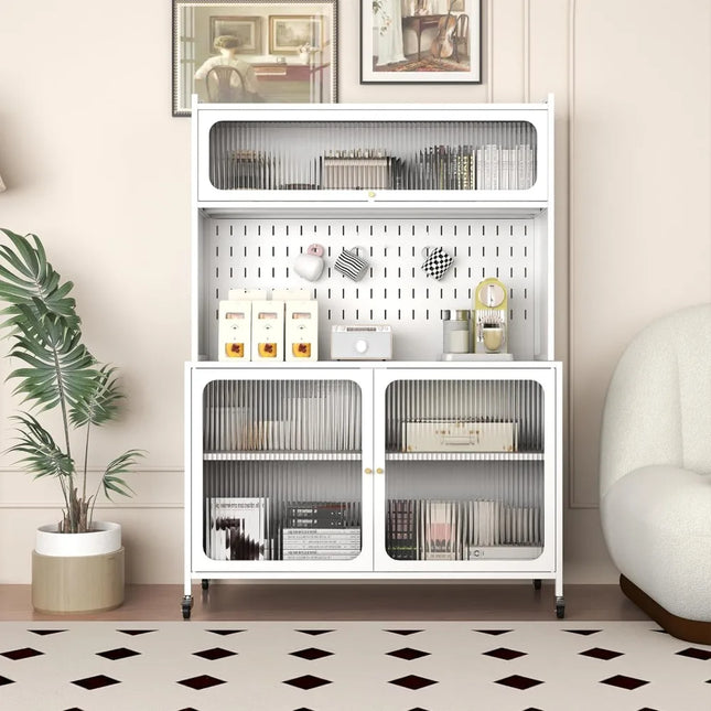 FurnitureZ l Sturdy Metal Microwave Shelf with Storage for Living Room, Kitchen, Dining Room