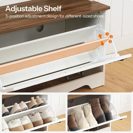 FurnitureZ l  Farmhouse-Style Entryway Bench with Coat Rack, Shoe Storage