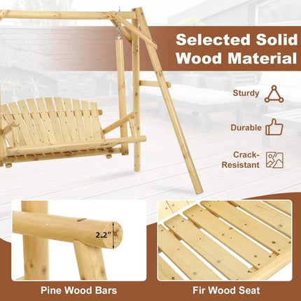 FurnitureZ l  Wooden 2-Seat Porch Swing with A-Frame Stand for Outdoor