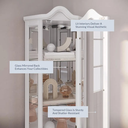 FurnitureZ l  Illuminated 3-Sided Glass Display Cabinet for Living Room, Dining Room