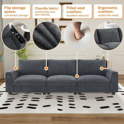 FurnitureZ l  96'' Chenille Sectional Sofa for Living Room