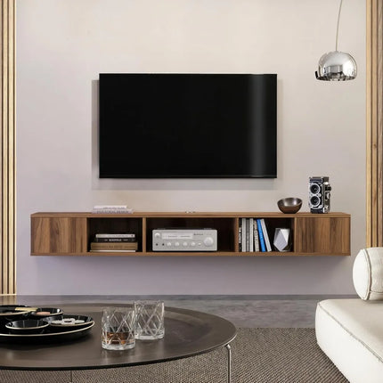 FurnitureZ l  Modern Walnut Floating TV Stand for Living Room, Bedroom