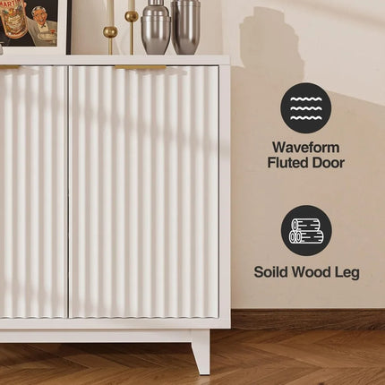 FurnitureZ l  Fluted Coffee Bar Cabinet with Storage for Dining Room