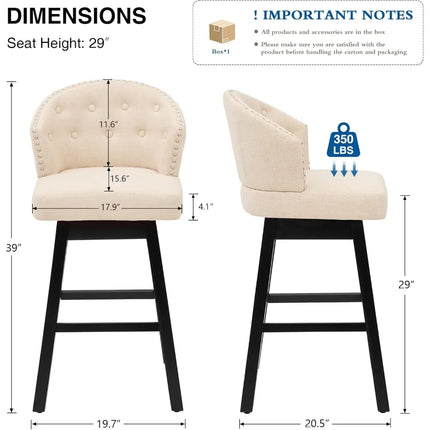 FurnitureZ l  29" Upholstered 360° Swivel Barstools Linen Fabric for Dining Room