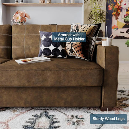 FurnitureZ l  80 Inch Brown Faux Leather Sofa Couch