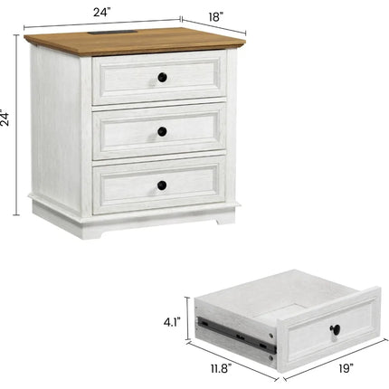 FurnitureZ l  Nightstand with Charging Station for Bedroom