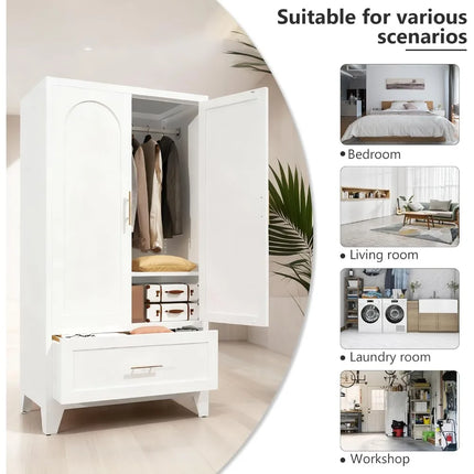 FurnitureZ l  60" Metal Freestanding Arched Door Wardrobe Closet for Bedroom